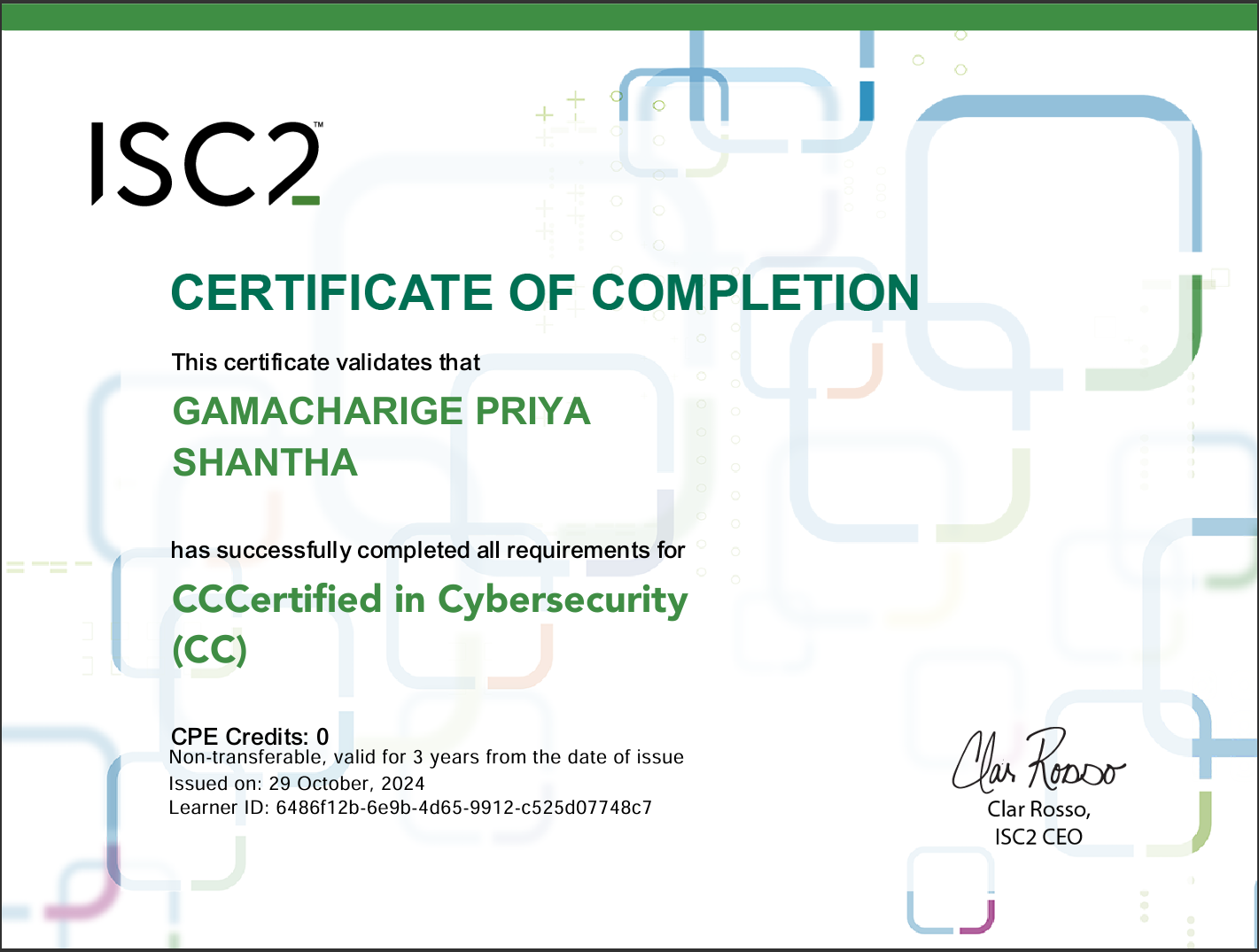 CCCertified in Cybersecurity  Certificate